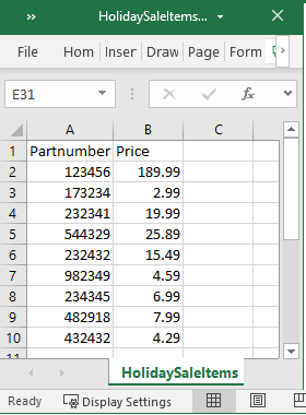 sale list export file in Excel