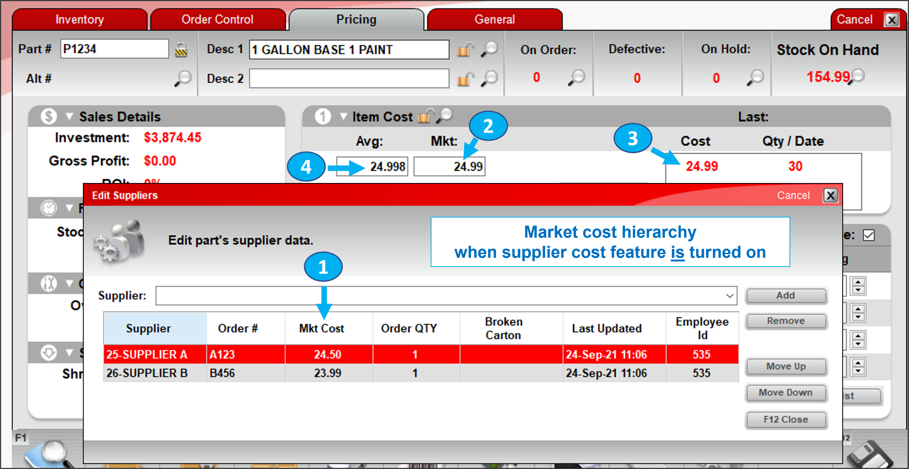 Edit supplier cost hierarchy screenshot