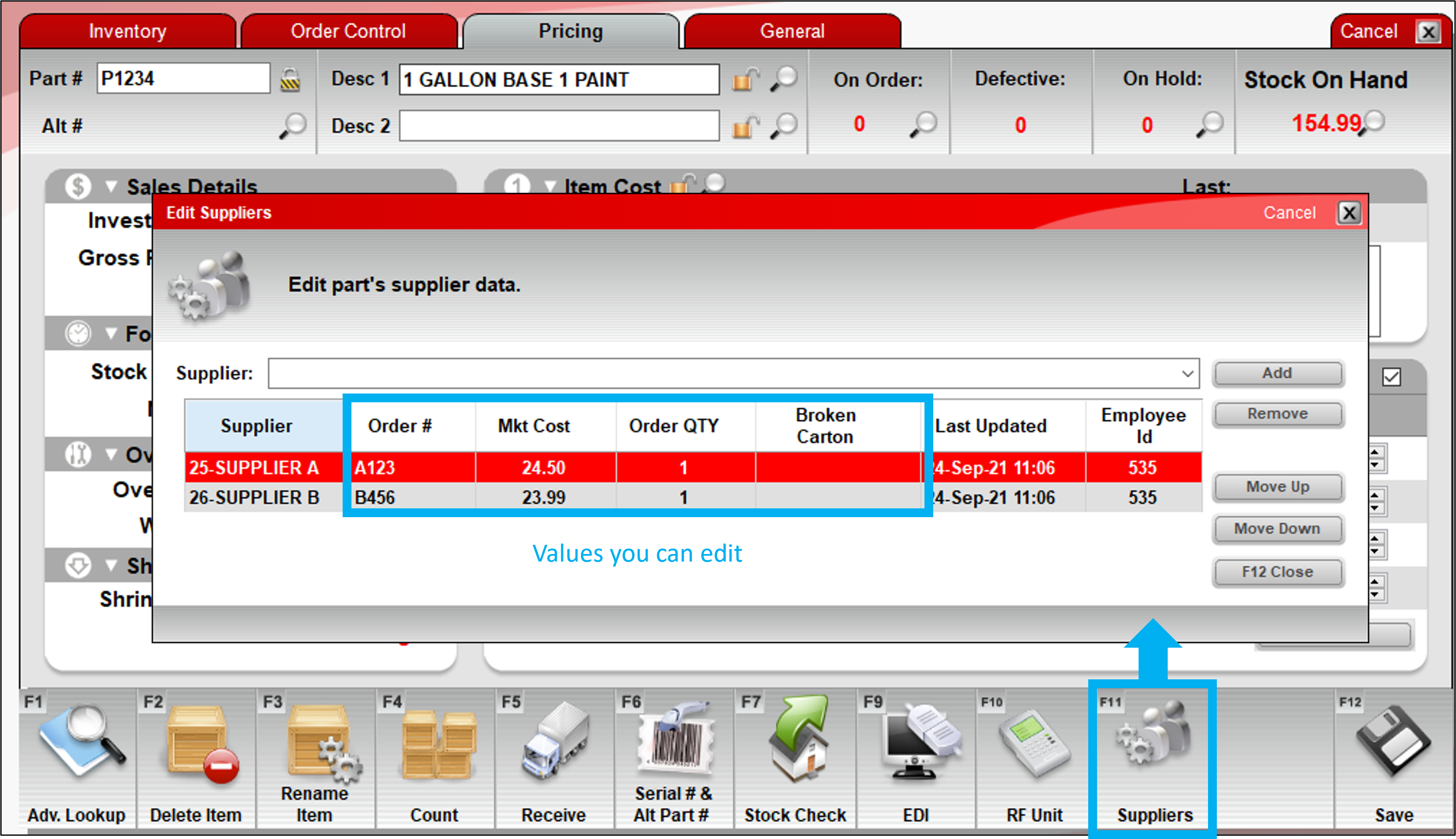 edit supplier values screenshot