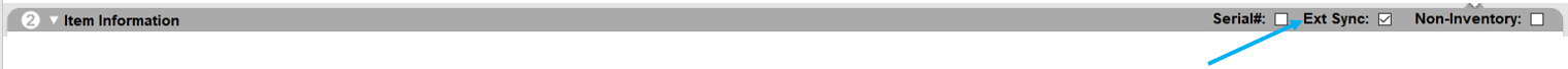 Inventory module/General tab/Item Information pane/Ext Sync checkbox