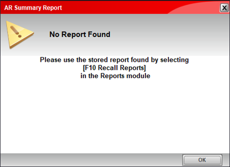 AR Summary Report message window