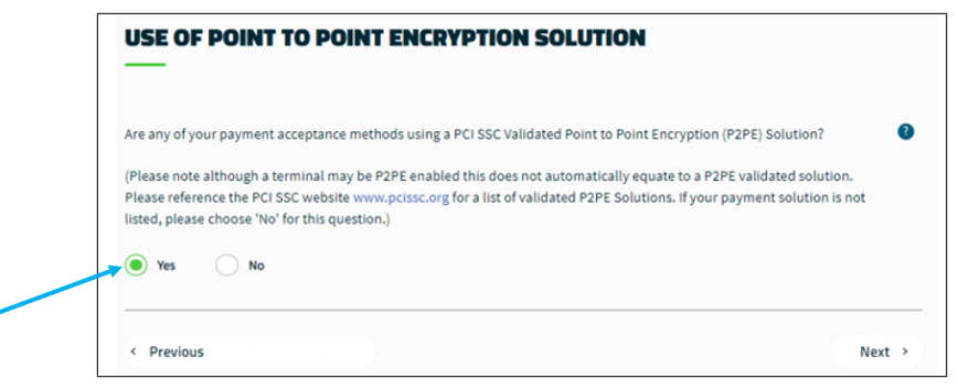 Use of Point to Point Encryption Solution window