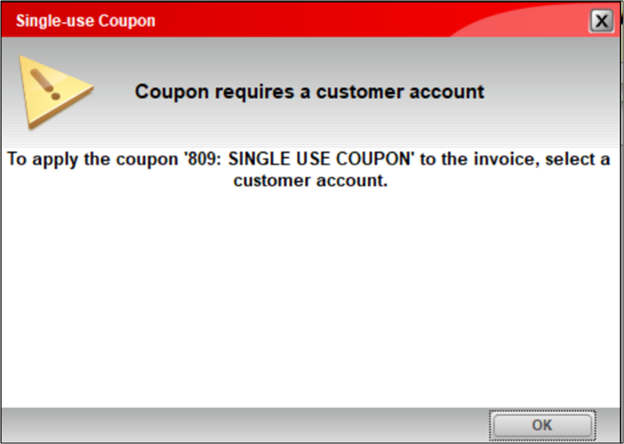 Single-use Coupon window/Coupon requires a customer account message