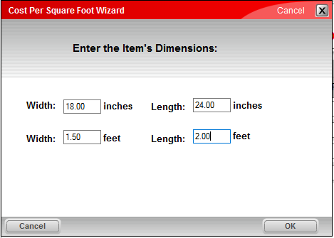 Cost Per Square Foot Wizard
