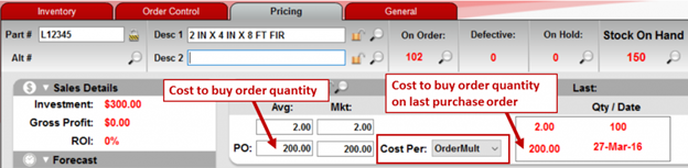 Cost to buy Order quantity