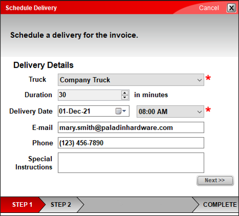 Schedule Delivery window/Delivery Details