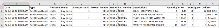 Buy Down Quote report in Excel 