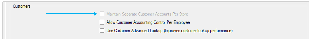 Uncheck Maintain Separate Customer Accounts Per Store