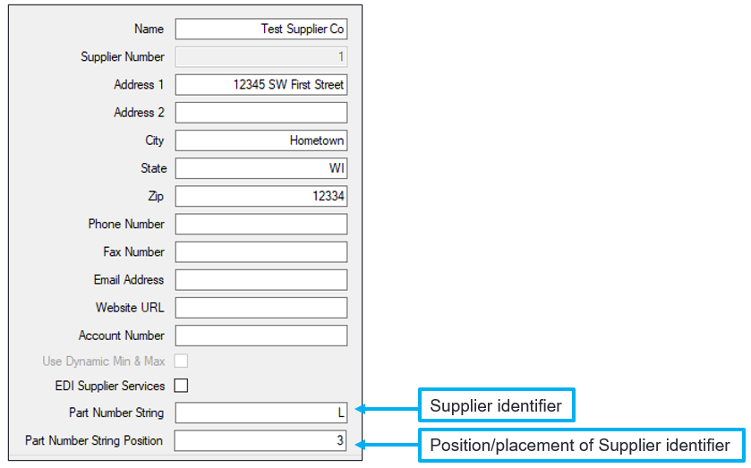 Supplier identifier/Position/placement of Supplier identifier