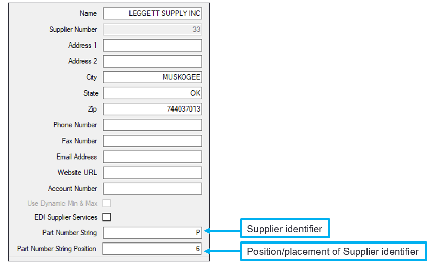 Part number identifier/Position/placement of Supplier identifier