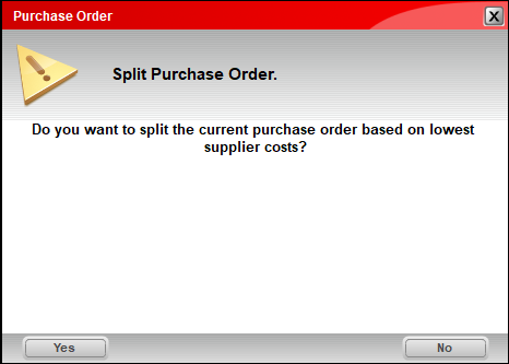 Purchase Order window/Split Purchase Order message