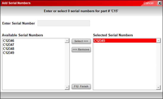 Add Serial Numbers window/Coupon serial number