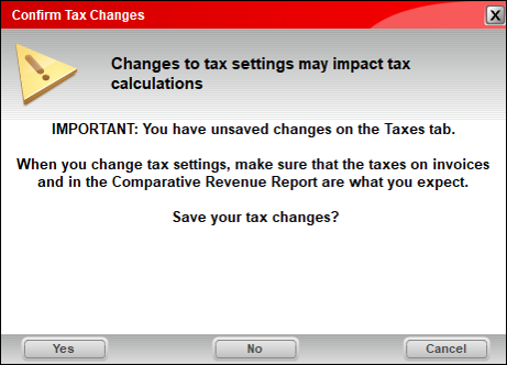Confirm Tax Changes window