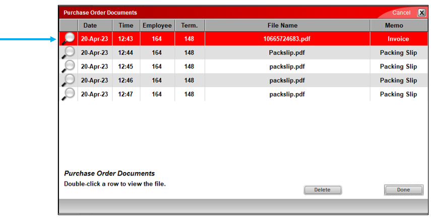 Purchase Order Documents window
