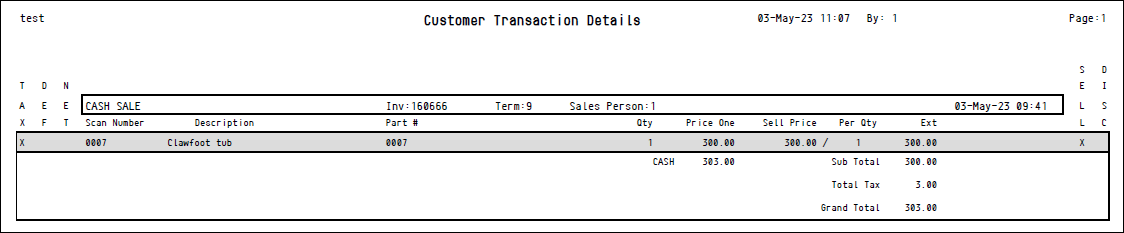Customer transaction details