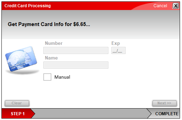 Credit Card Processing window