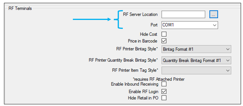 RF Server Location and Port