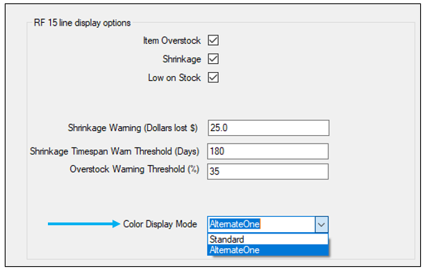 RF 15 line unit Color Display Mode list