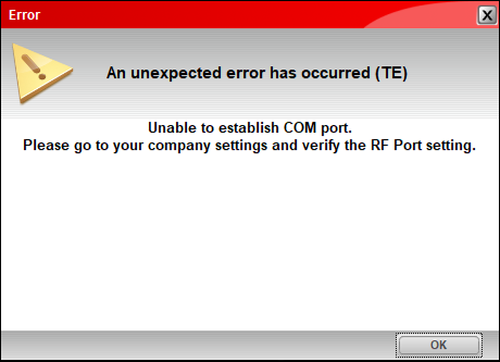 Unable to establish COM port error message